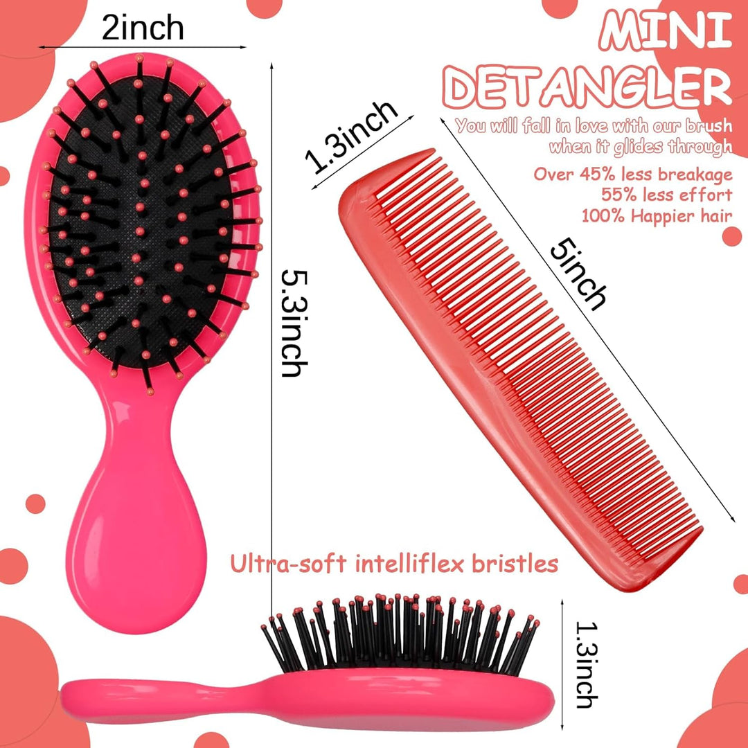 24 Stück Mini Haarbürste Set, Bunt Reise Haarbürsten Kinder Bürste mit Entwirrbürste & feiner Kamm,