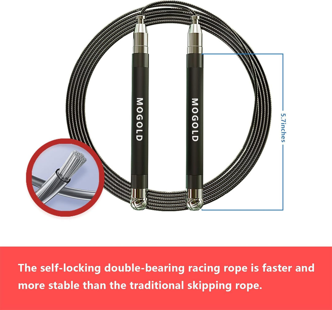 2-in-1 Speed Rope: 2mm for Boxing/MMA & 3mm for CrossFit - Tool-Free Adjustable Cable System with Du