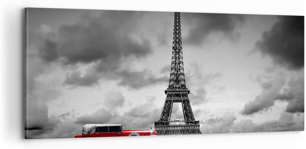 Panorama Bilder auf Leinwand 100x40cm Leinwandbild Auto Eiffle Paris Stadt Gross Wanddeko Bild Schla