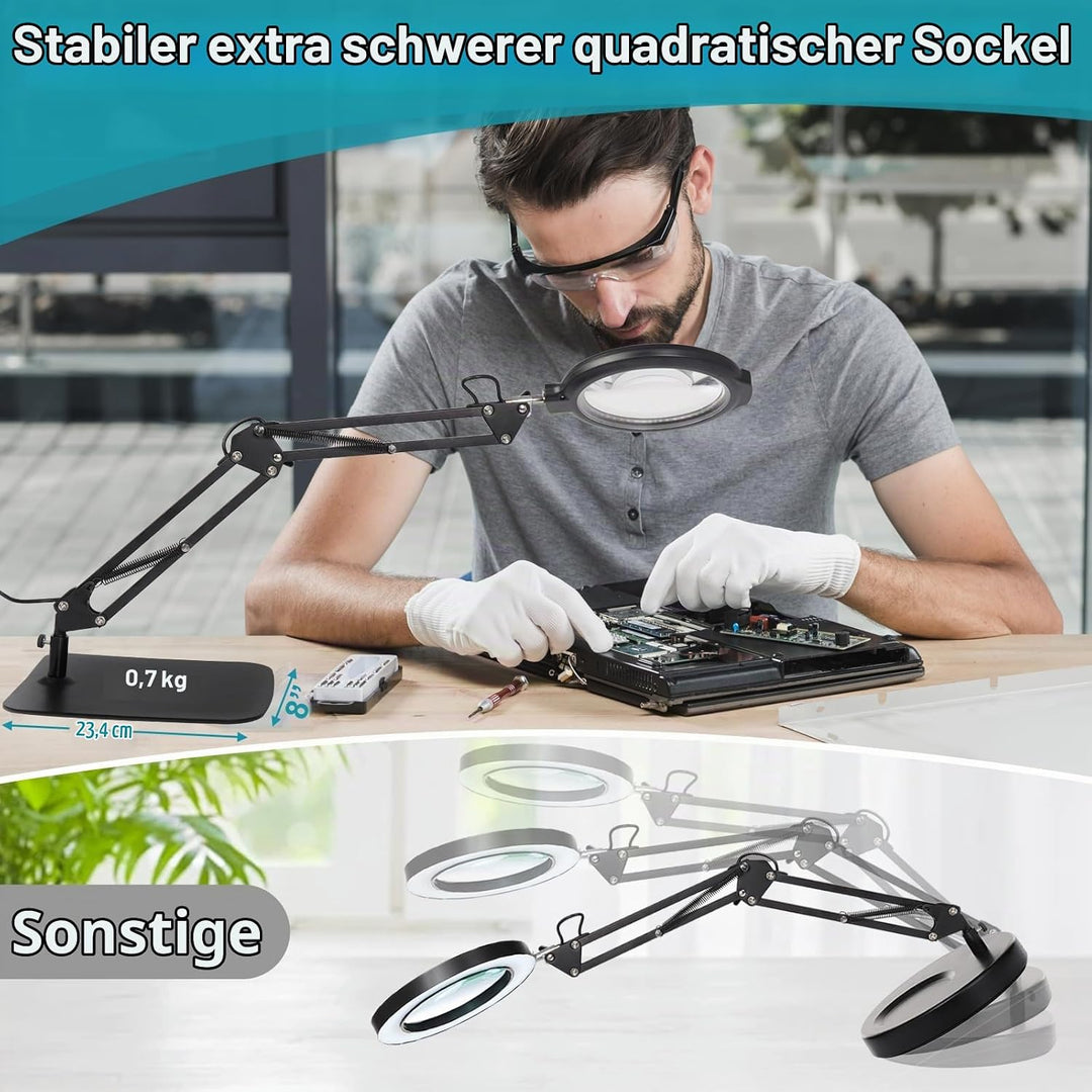 12 Fach Lupe mit Licht und Ständer, 5.2" Lupe mit 5 Farbmodi 10 dimmbare Helligkeit, 2-in-1-Schreibt