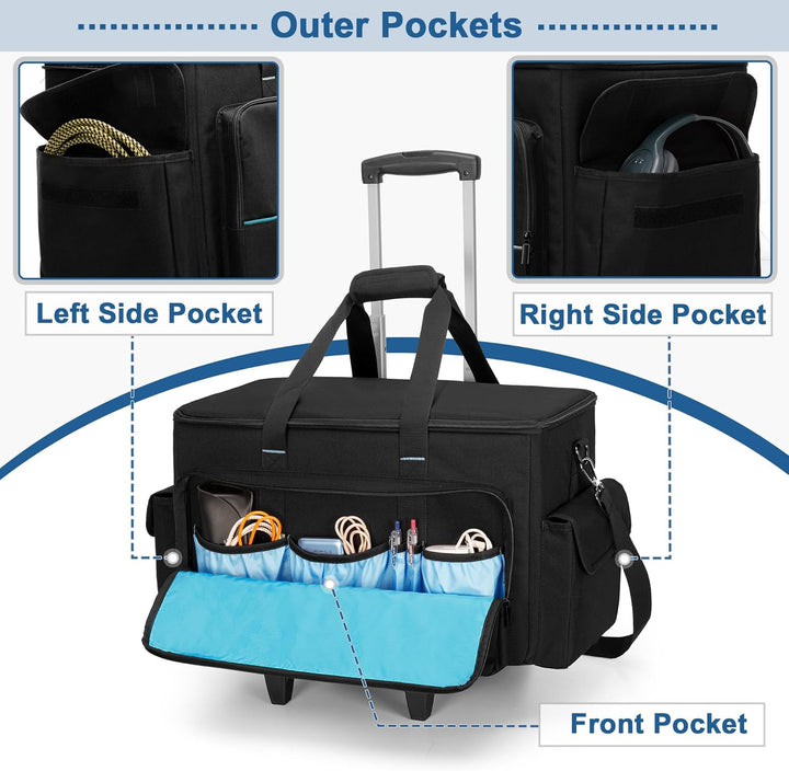 Rollbare DJ-Kabeltasche mit abnehmbarem Trolley und Trennwand, gepolsterte Gigbag mit grossem Fassun