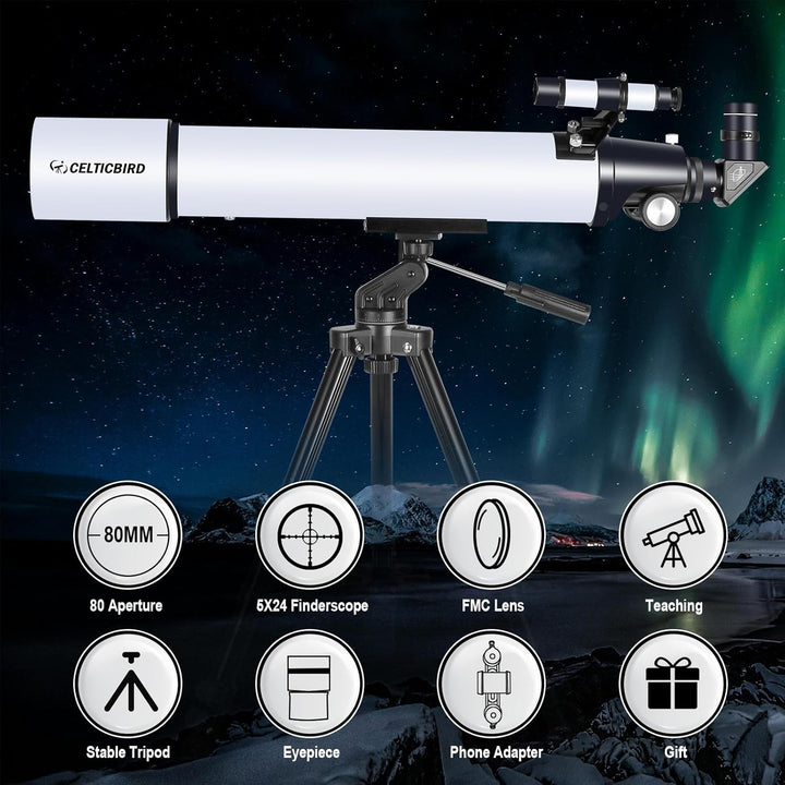 Celticbird 80AZ-Teleskop für Erwachsene, leistungsstarke Reiseteleskope für Astronomie-Anfängergesch
