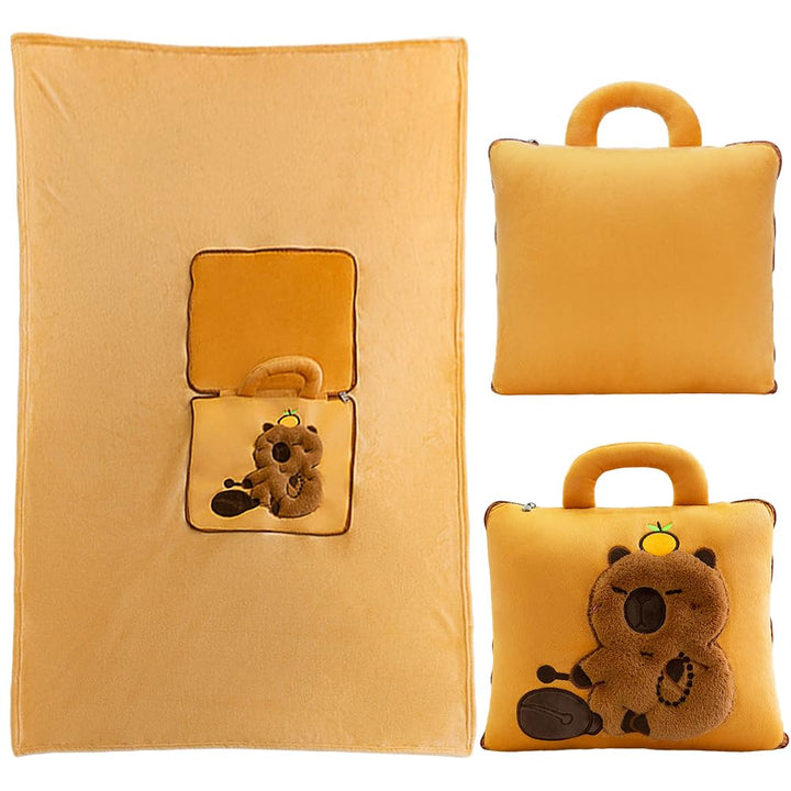 2-in-1 Capybara Decke und Kissen, 2-in-1 Kissendecke Plüsch Fleecedecke Warm Reisedecke, Tragbare Fl