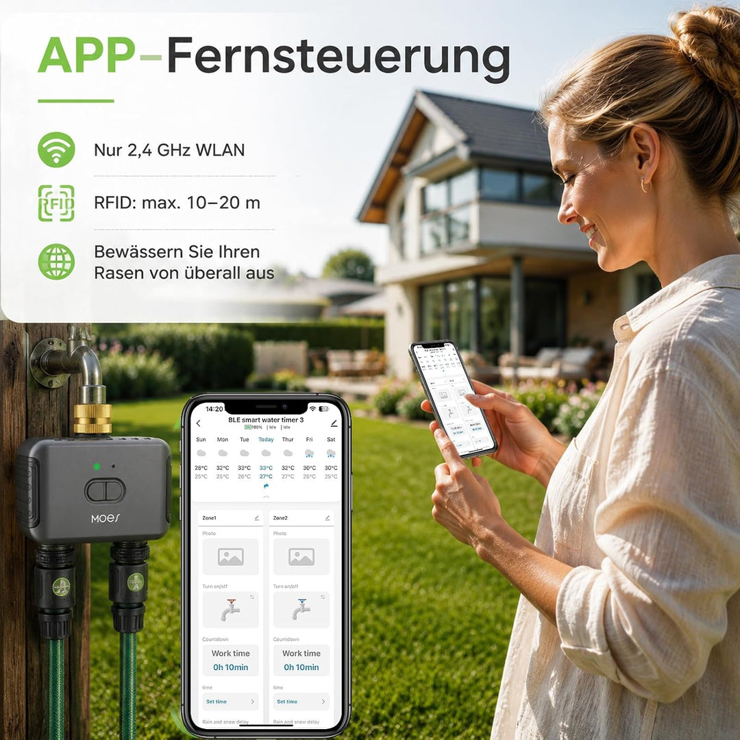 Bewässerungscomputer WLAN 2 Ausgänge für Gartenbewässerung,Messing-Einlass