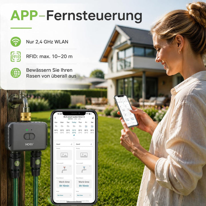 Bewässerungscomputer WLAN 2 Ausgänge für Gartenbewässerung,Messing-Einlass