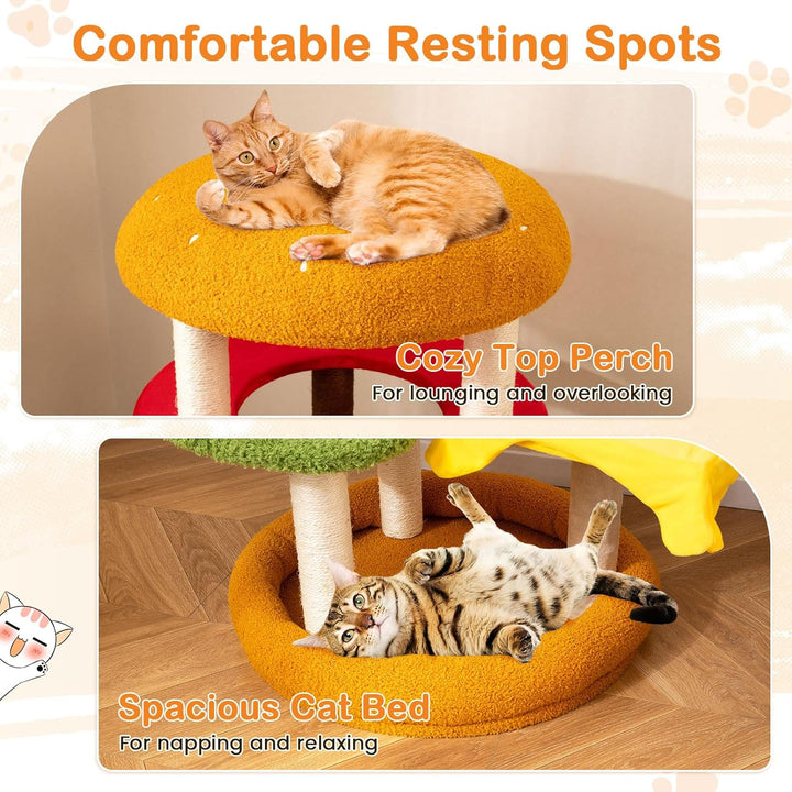 FANTASK Kratzbaum, Katzenbaum mit Bett, Sisal-Kratzbrett & Plattformen, Katzen Katzenmöbel, Katzenkr
