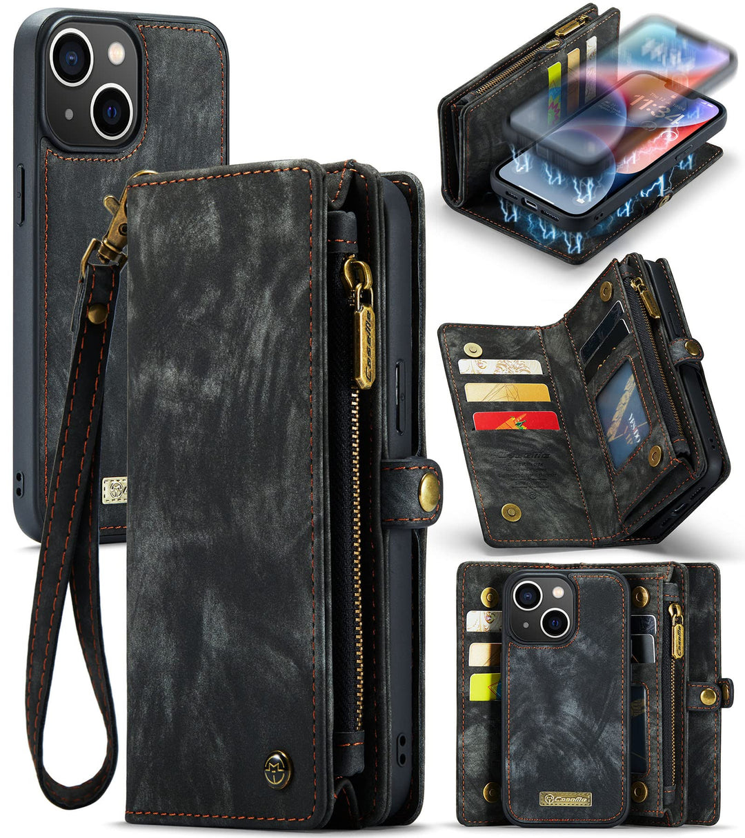 UFinetech iPhone 14 Plus Hülle, Flip Leder TPU Stossfest Kartenfach Tasche Handyhülle iPhone 14 Plus