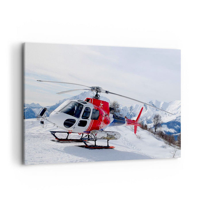 Bilder auf Leinwand 100x70cm Leinwandbild Hubschrauber Berge Gipfel Winter Gross Wanddeko Bild Schla