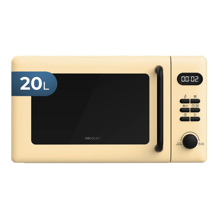 Cecotec Digitale Mikrowelle mit Grill 20L Proclean 5110 Gelb. 700W in 6 Stufen und 800W Grill, Aufta
