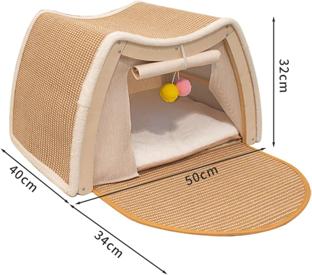 Sisal Katzenhaus Kratzbrett, 2-in-1 Kratz & Katzenzelt, Haustierhäuser, Tipi Hundezelt kleine Hunde,