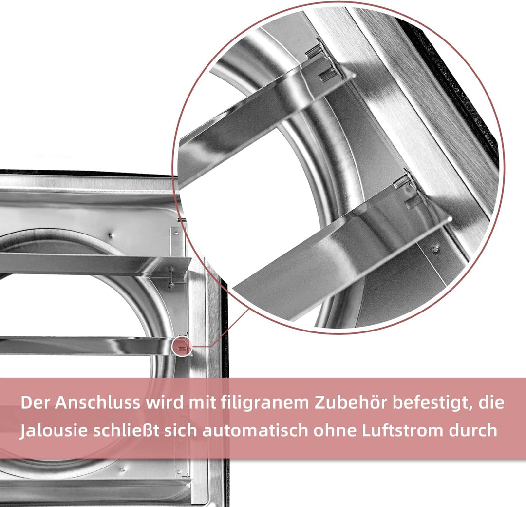 Edelstahl Wetterschutzgitter Lüftungsgitter 100mm 125mm 150mm bewegliche Lamellen, 150mm