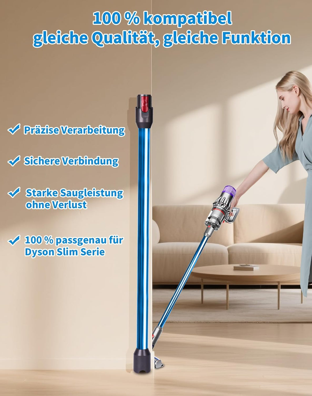 Verlängerungsrohr für Dyson V12 Detect Slim / V10 Digital Slim Stabstaubsauger, 74 cm Aluminium Tele