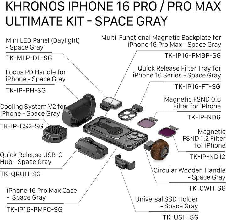 Tilta Khronos Ultimate Kit für iPhone 16 Pro | Inklusive Schutzhülle, Kühlventilator, Focus PD-Griff