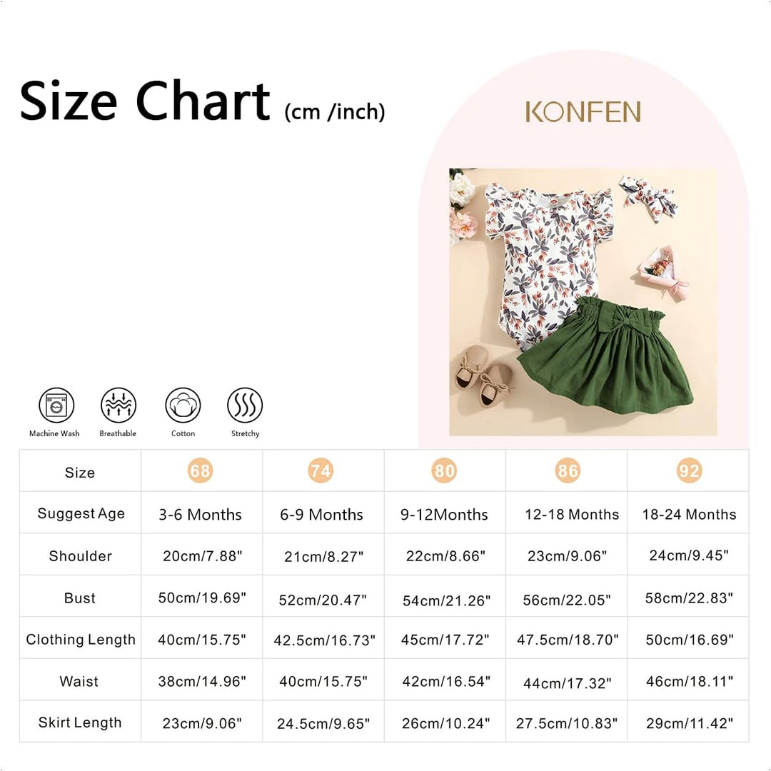 Baby Kleidung Mädchen Sommer Outfit, T-Shirt Rüschen Kurzarm Top + Rock + Stirnband 3tlg Neugeborene