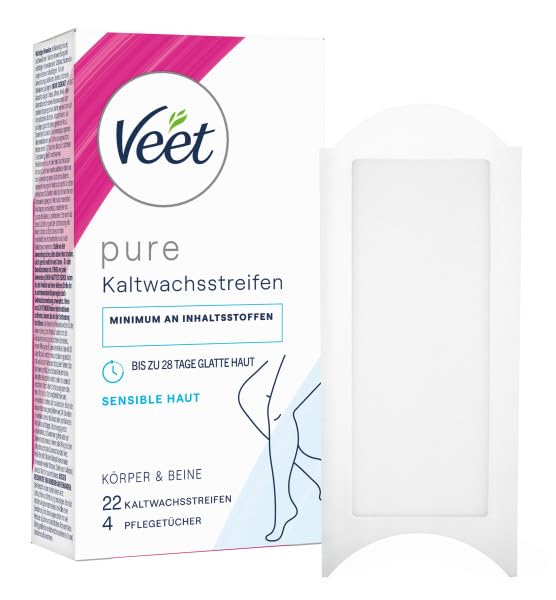 Veet Pure Kaltwachsstreifen für Körper, Arme & Beine - Haarentfernung für sensible Haut - Bis zu 28