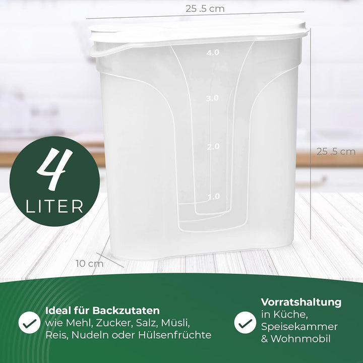 Novaliv Schüttdosen 4 STÜCK Vorratsdose zum Streuen 4 Liter - Masse (LxBxH): 25,5 x 25,5 x 10 cm - D