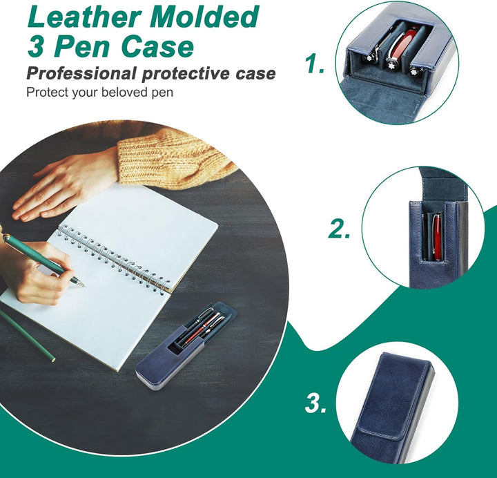 Hiram Leder-Füllhalteretui, Leder-Füllhalterbox für 3 Stifte mit Verstecktem Magnetischem Schnappver