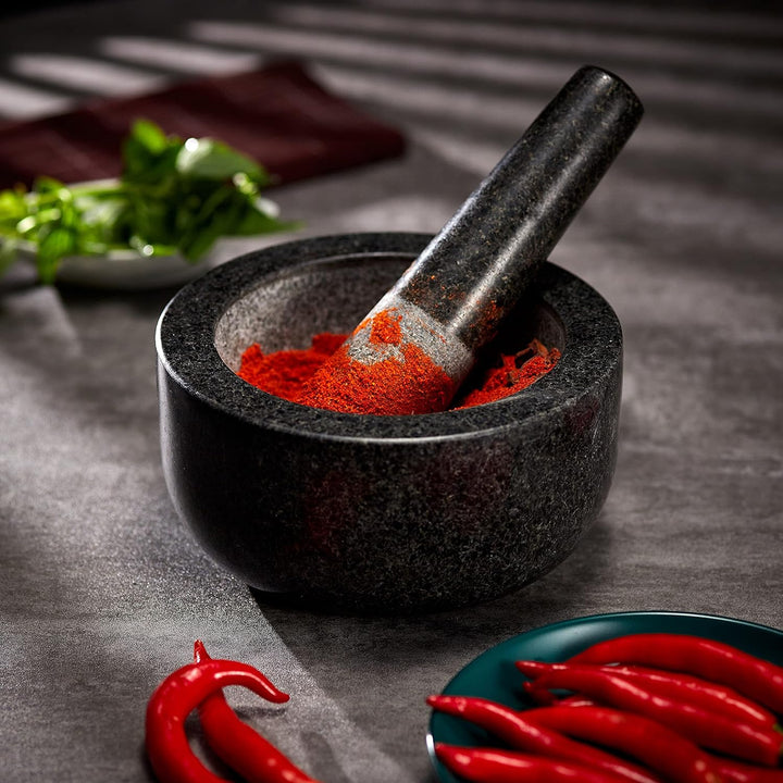 Supremery XXL Mörser und Stössel aus Granit im Set - Steinmörser Gewürzmörser Gross 16cm - für Gewür