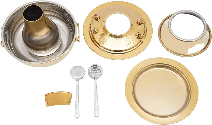 Hot Pot Topf, 2.3 Litre Campingherde Hot Pot aus Edelstahl, Messingfarbe Hotpot mit Schornstein, Chi