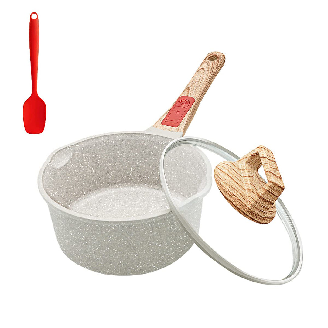 AIKENBBKK Stielkasserolle 16 cm mit Deckel, 1.5L Antihaft Kasserolle mit Abnehmbarer Griff, Antihaft