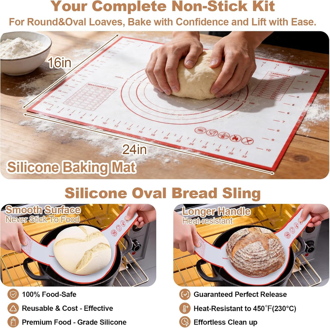 Sauerteig Starter Set mit 2 Gärkörbchen, 730ML Sauerteig Glas, Brotbackzubehör kit, Brot Backen Zube