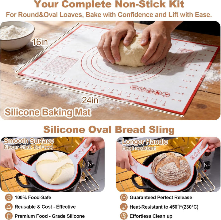 Sauerteig Starter Set mit 2 Gärkörbchen, 730ML Sauerteig Glas, Brotbackzubehör kit, Brot Backen Zube