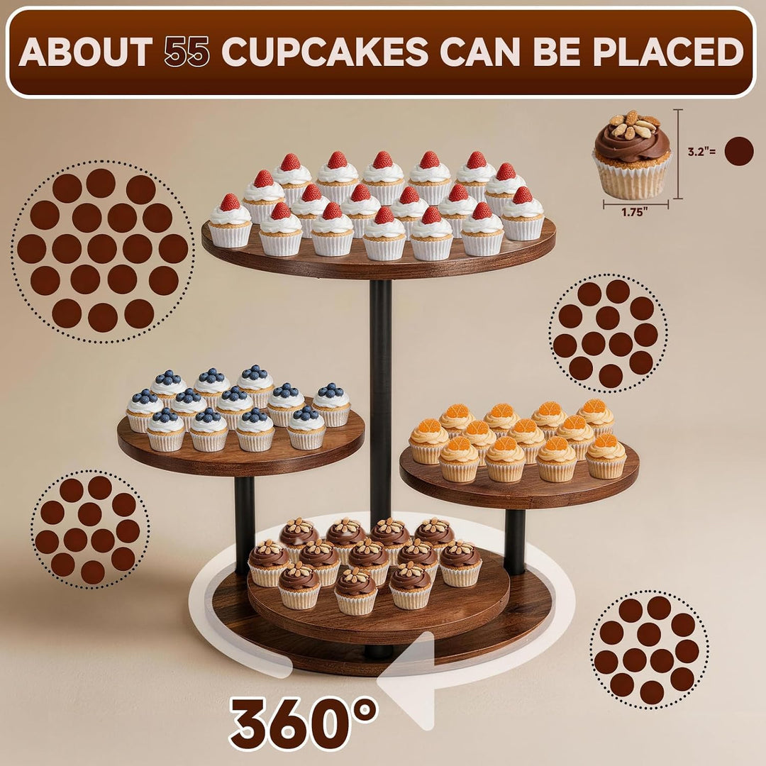 KAHEIGN Tortenständer 4 Etagen Tortenplatte 360° Drehbar Kuchen und Cupcake Ständer, Rund Cupcake-Ha