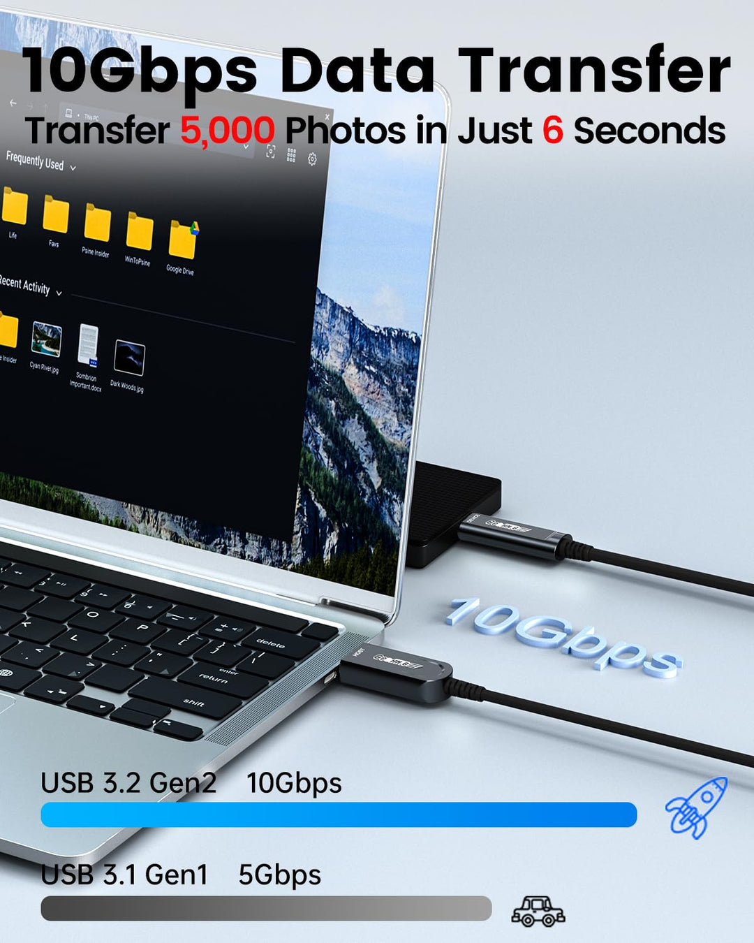 Glasfaser USB A auf USB C Kabel 10M, 10Gbps USB 3.1 High-Speed Datenübertragung Aktives Optisches US