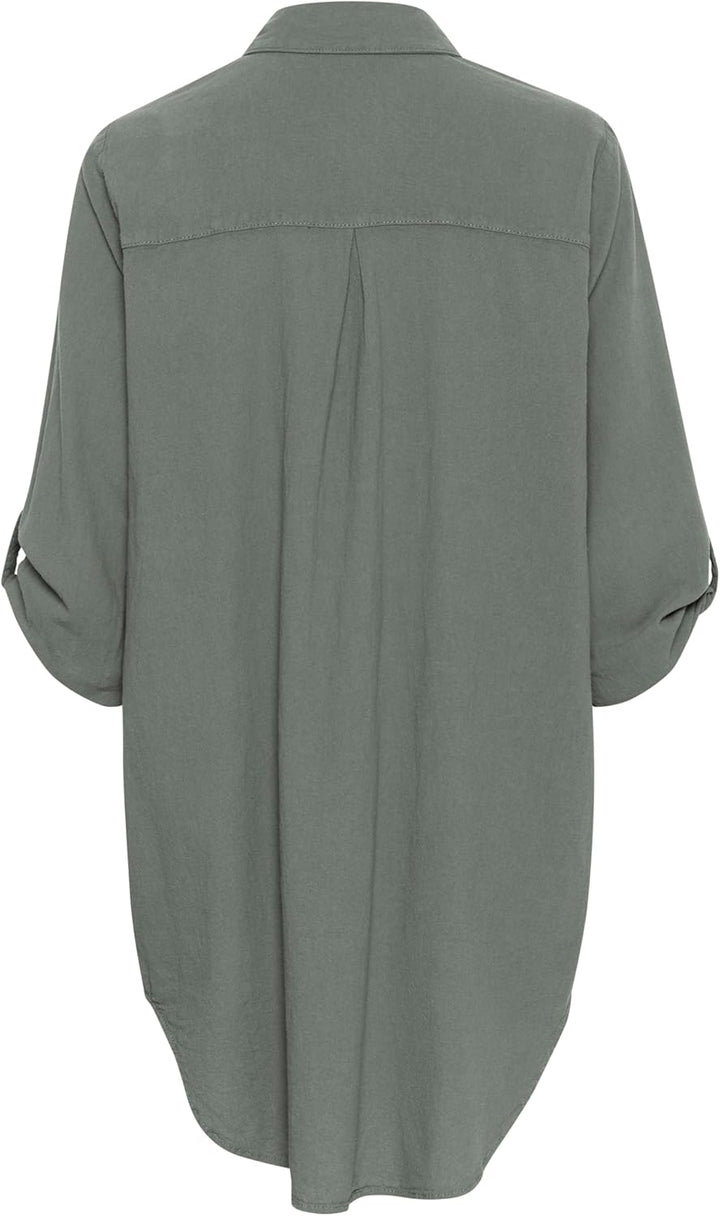 KAFFE Langarm - Hemd KAnaya Damen Hemd Langarm Kragen Lang Casual Hemdbluse 34 Balsam Green, 34 Bals