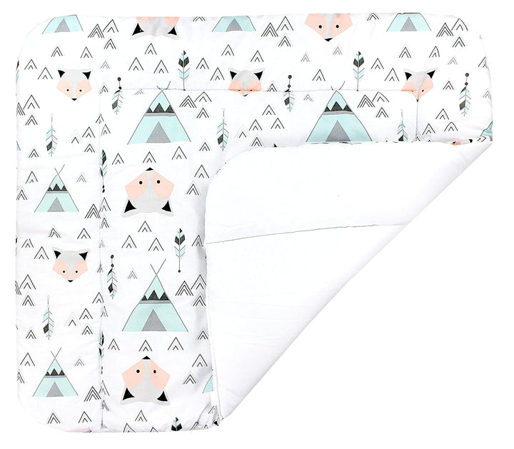 TupTam Baby Wickeltischauflage mit Baumwollbezug Gemustert, Farbe: Grau/Fuchs Mint, Grösse: 75 x 85