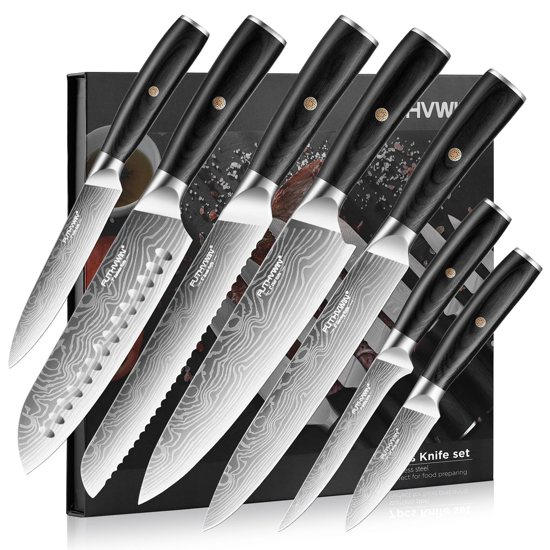 FUTHVWIN Messerset Ultra Scharfes Küchenmesser Set 7-teilig, Japanisches Hochwertigem Carbon Edelsta