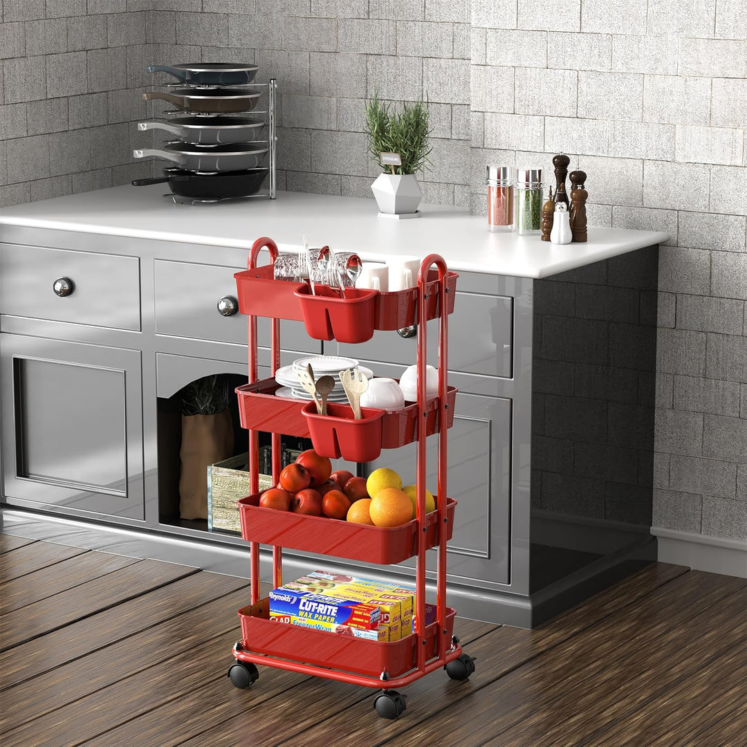 Simple Houseware 4-stufiger multifunktionaler Rollwagen mit Korbtrennwänden und hängenden Eimern, Ro