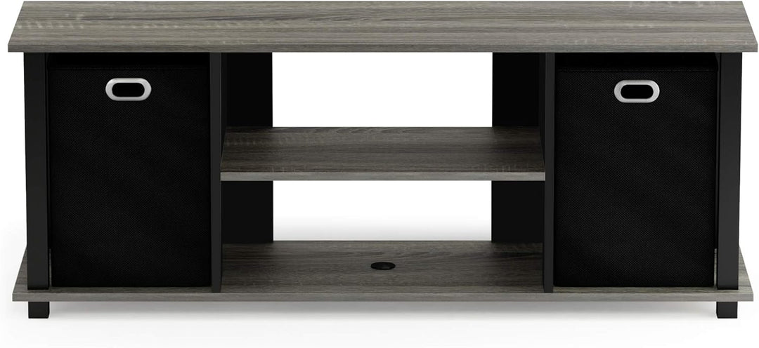Furinno Econ TV Schrank/Entertainment Center mit 2 Einschüben, holz, Französische Eiche Grau/Schwarz