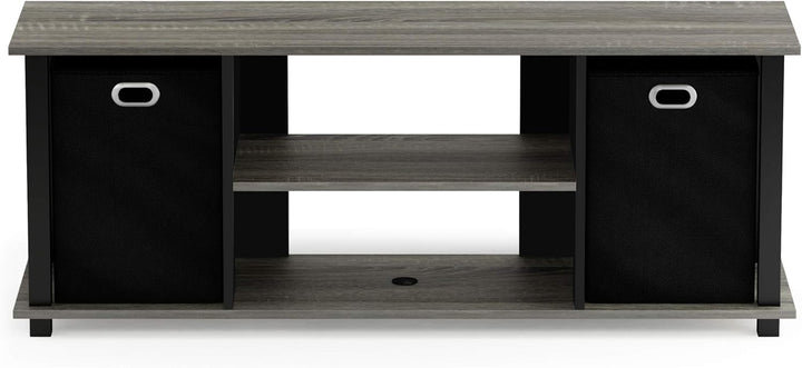 Furinno Econ TV Schrank/Entertainment Center mit 2 Einschüben, holz, Französische Eiche Grau/Schwarz
