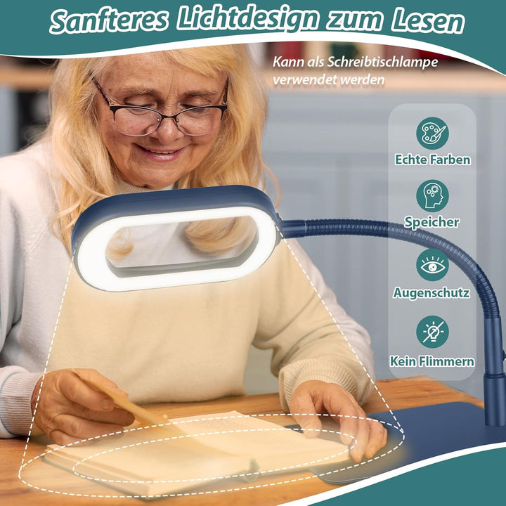 Drdefi 10X Rectangle Lupe mit Licht und Ständer, Echtes Glas Lupenlampe, 5 Farbmodi Stufenlos Dimmba
