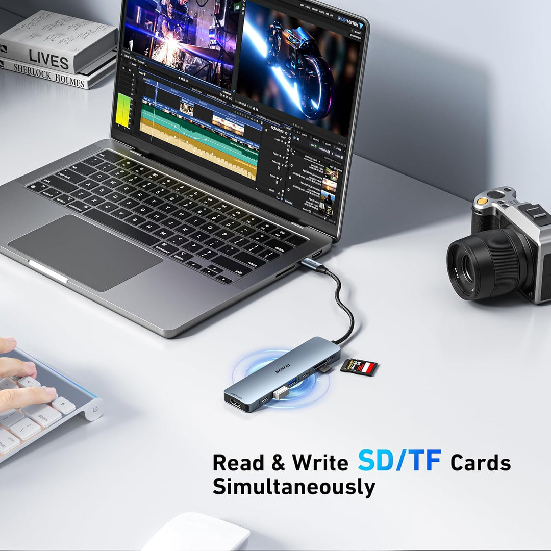 BENFEI 7-in-1 USB C Hub mit HDMI 4K@60Hz, 2 USB-A, 1 USB-C Daten, 100W Aufladung, SD/TF Kartenleser