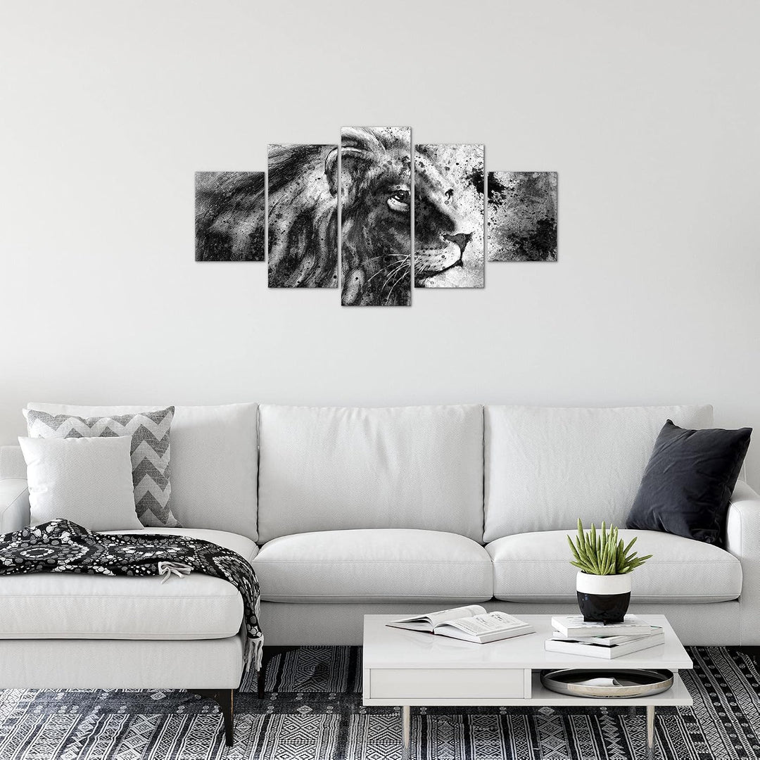 Runa Art Wandbilder Afrika Löwe 5 Teilig Bild auf Vlies Leinwand Deko Wohnzimmer Schlafzimmer Tiere