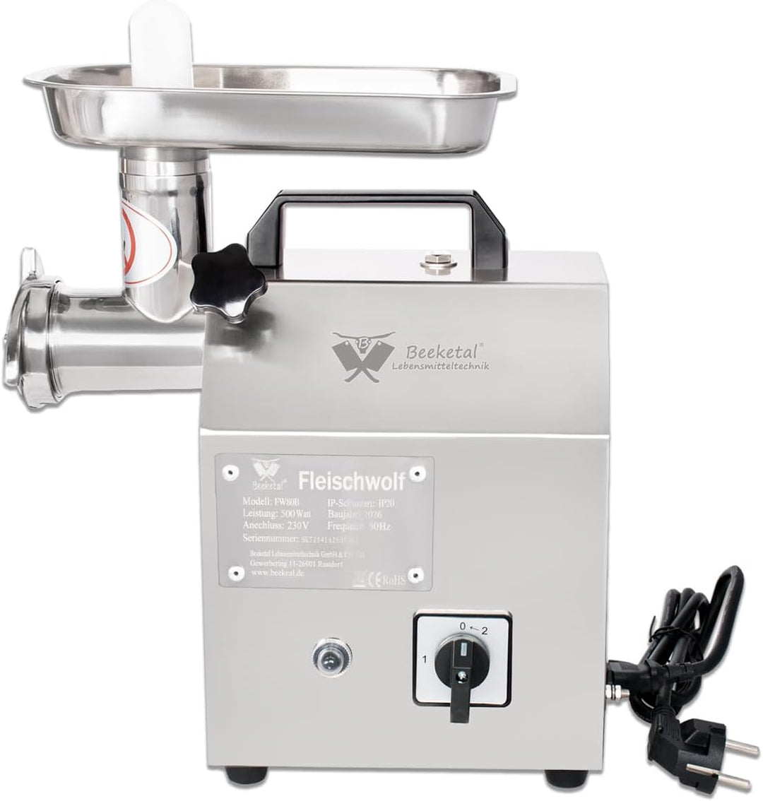 Beeketal 'FW80B' Profi Gastro Edelstahl Fleischwolf mit 80 kg/Std. Durchsatz, starkem 370 Watt Motor