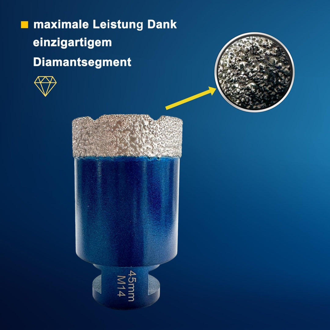 Profi Diamant Fliesenbohrkrone 45mm | Premium Qualität | Nutzlänge 4 cm | Winkelschleifer/Bohrmaschi