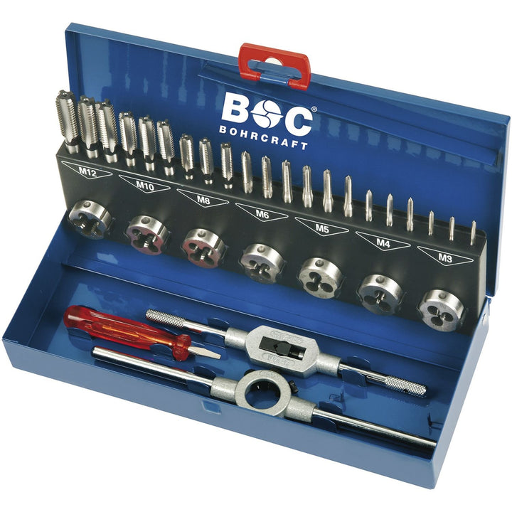 Bohrcraft 60001410025 GS25 Gewindeschneidsatz HSSG/HSS M3-M12 31tlg, Blau, silber