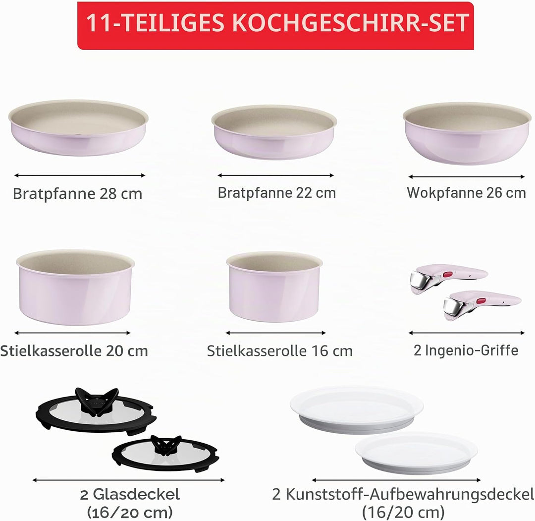 Tefal Ingenio Serenity Kochgeschirr, 11-teilig, Komplett-Edition, Antihaftbeschichtung, Induktion, s