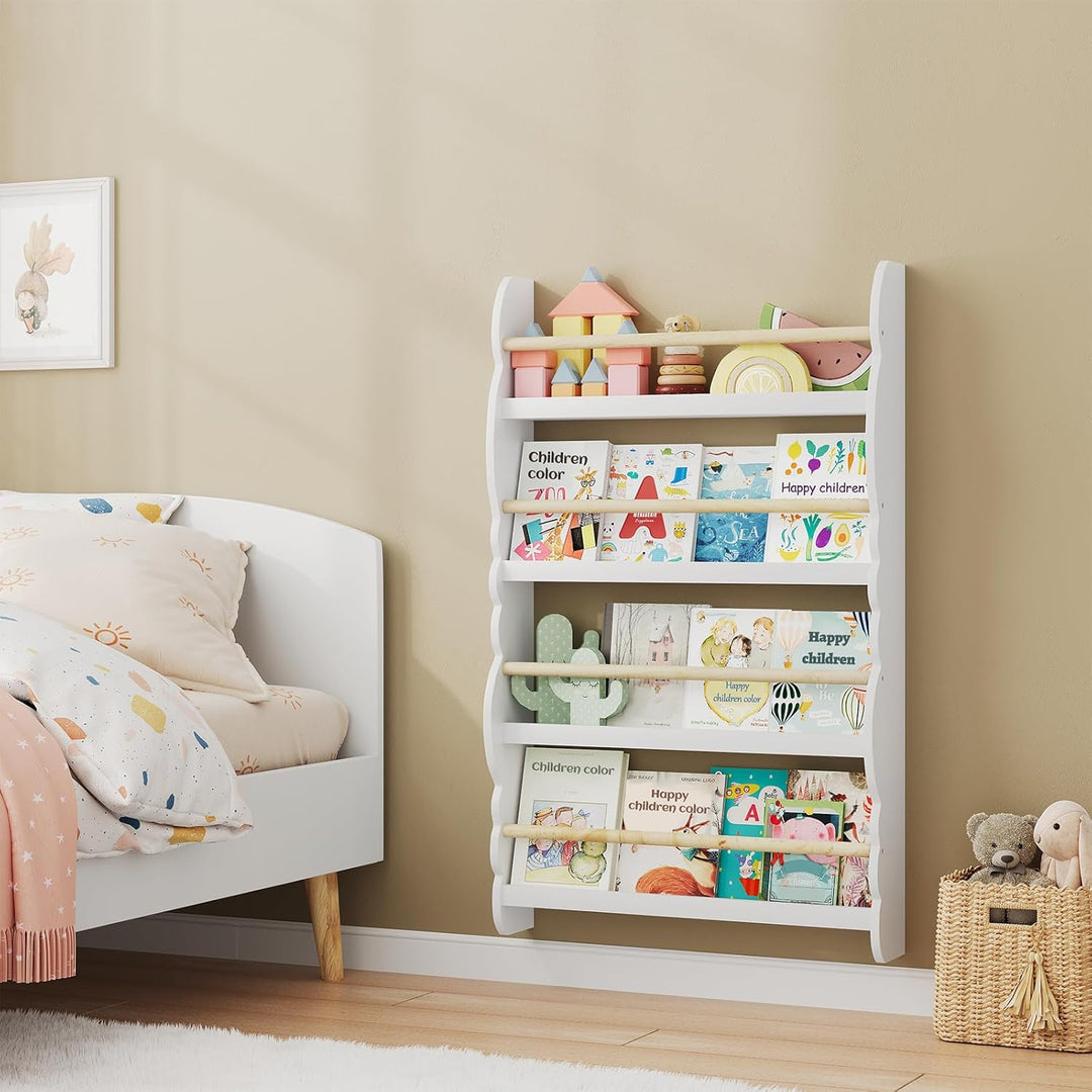 WOLTU Kinder Bücherregal Wand, Bücher-Organizer mit 4 Ablagen, Kinderregal für Buchaufbewahrung, Wan