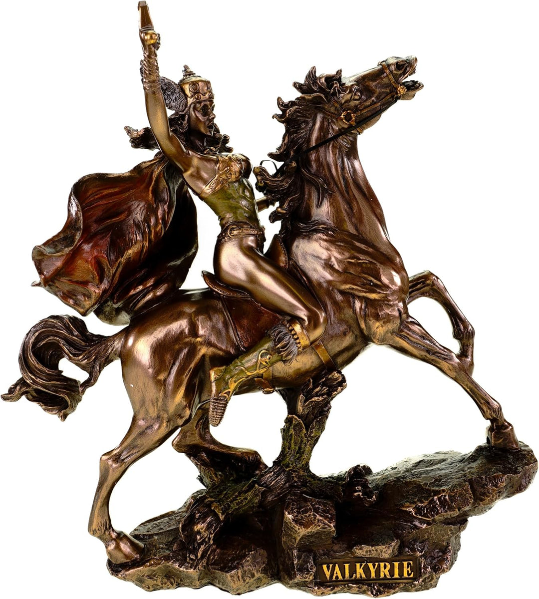 Veronese Figur Walküre auf Pferd mit Speer 28 cm bronziert Schildjungfer Odin