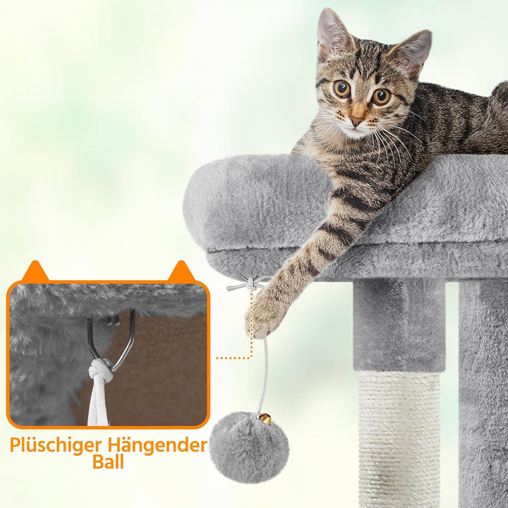 Yaheetech 94 cm Kratzbaum klein Katzenbaum mit 2 Katzenhöhlen hellgrau | FSC-zertifizierte Spanplatt