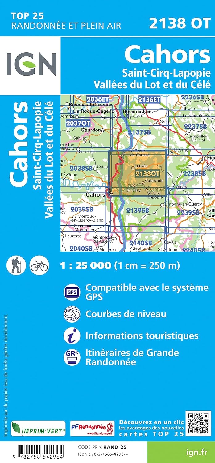 2138OT Cahors Saint-Cirq-Lapopie.Vallées du Lot et du Célé (TOP 25), Karte