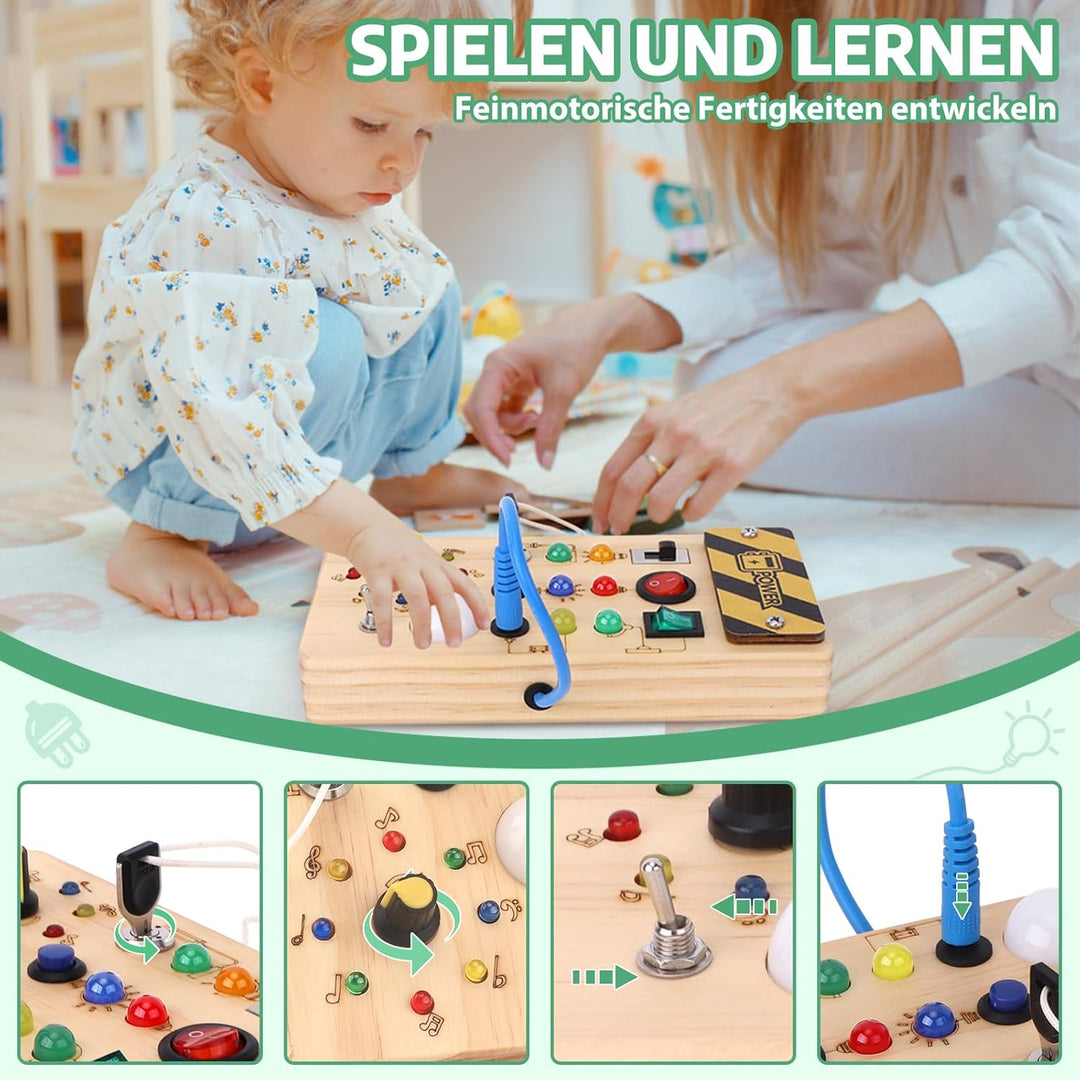 Montessori Busy Board Activity Board ab 1 Jahr Holzspielzeug mit 15 LED Lichtschalterspielzeug Senso