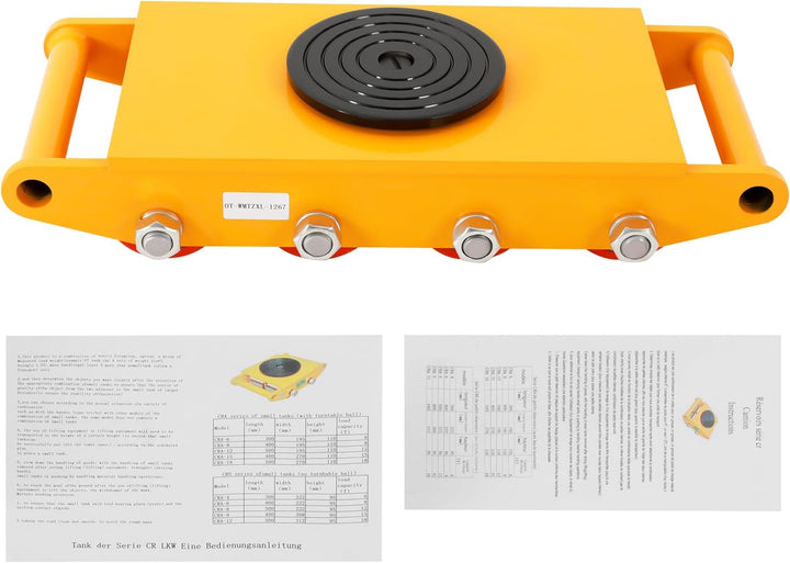 12 Tonnen Maschinenbeweger Dolly Skate Maschinenroller Ladewagen mit 8 PU-Rädern (Gelb)