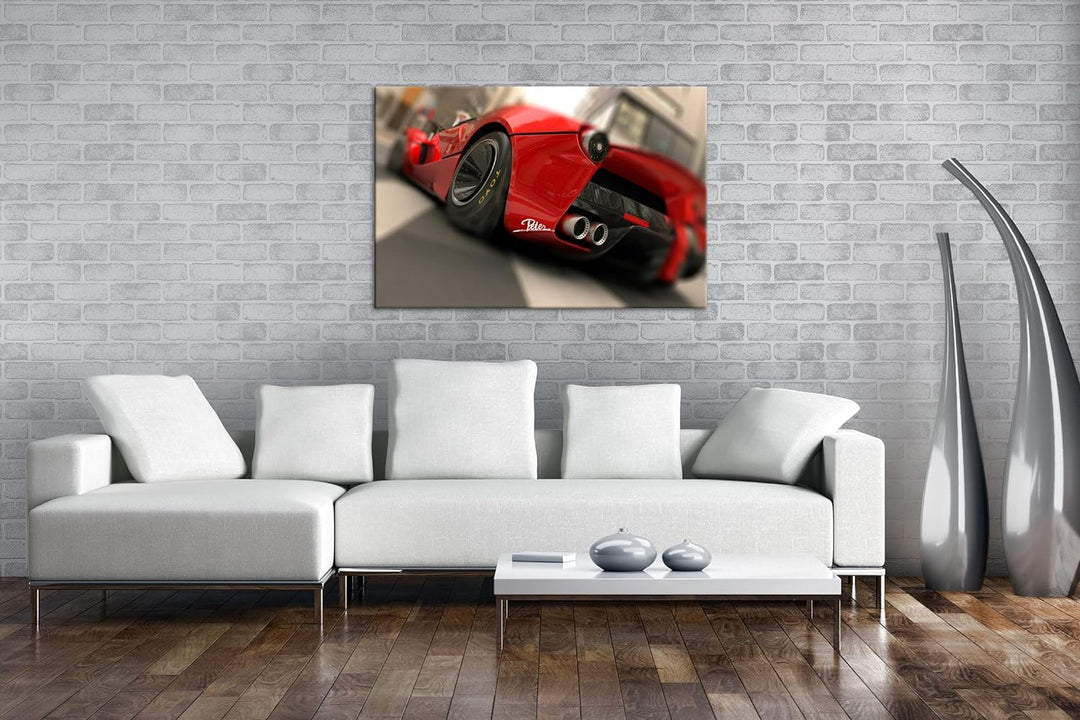 deyoli eleganter roter Sportwagen im Format: 80x60 als Leinwandbild, Motiv fertig gerahmt auf Echtho