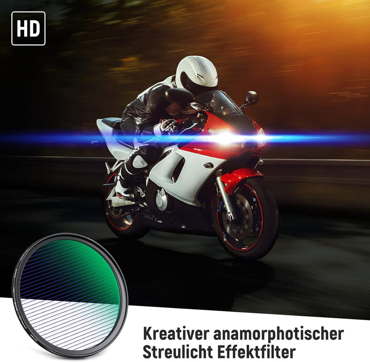 NEEWER 49mm Blue Streak Anamorphic Filter optisches HD Glas, um 360 ° drehbarer Anamorpher Streulich