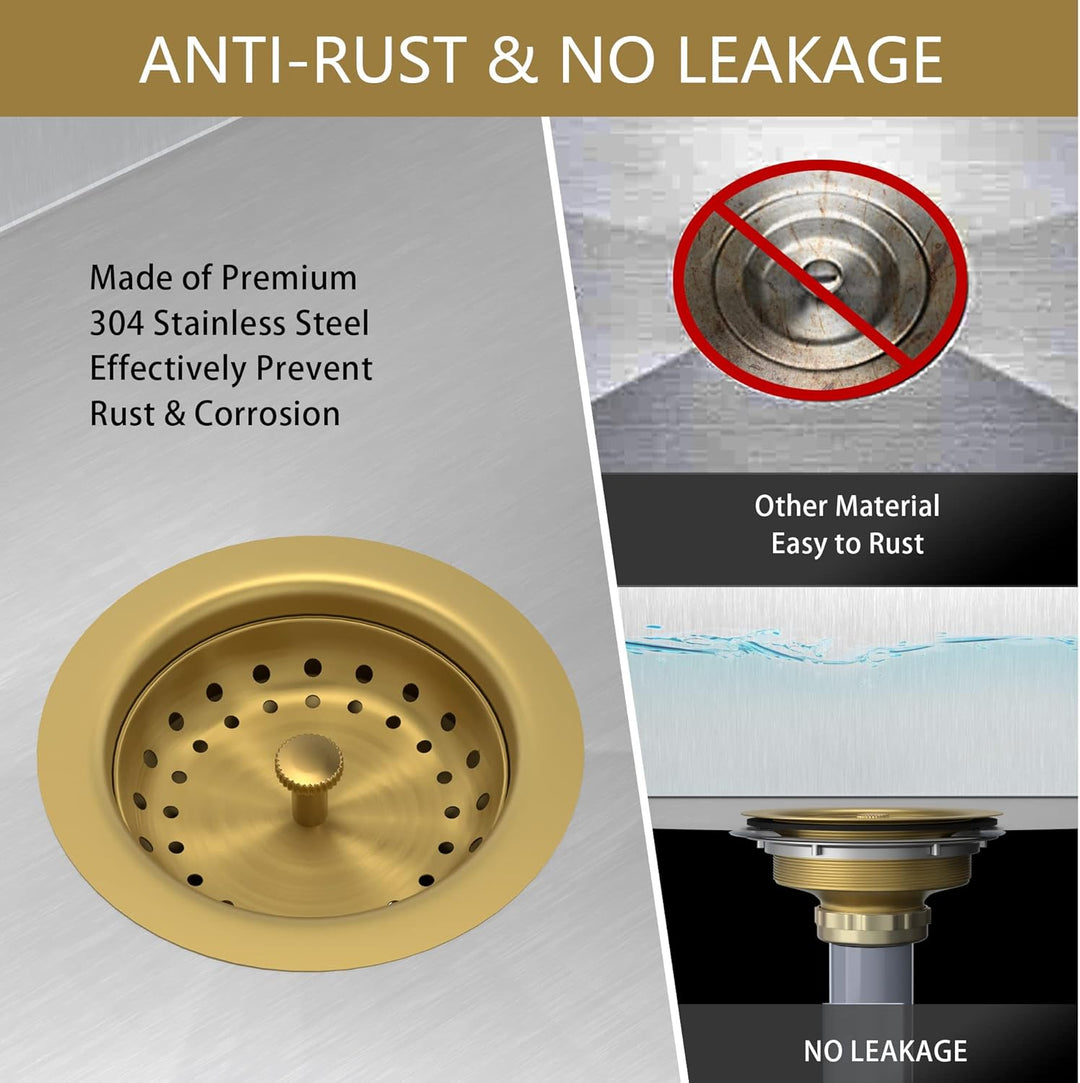 Küchenspüle Abfluss Gold Spülbecken Abflusssieb mit festem Pfosten 8,9 cm Küchenablauf Montage mit S